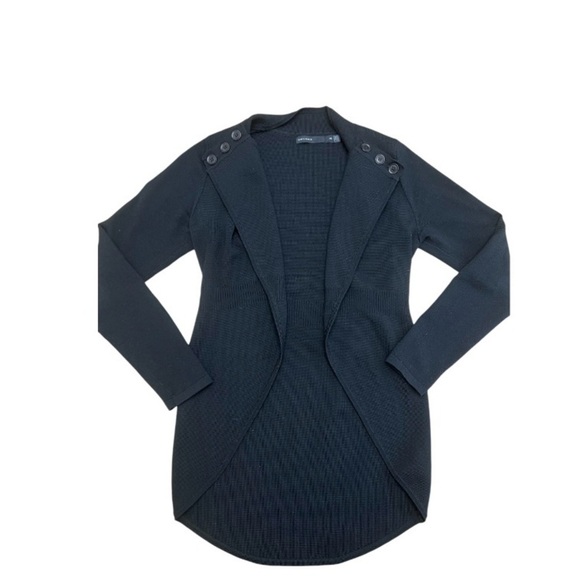 Karen Millen Open Front Button Shoulder Wool Blend Cardigan Black Sweater Sz XS - Picture 1 of 11